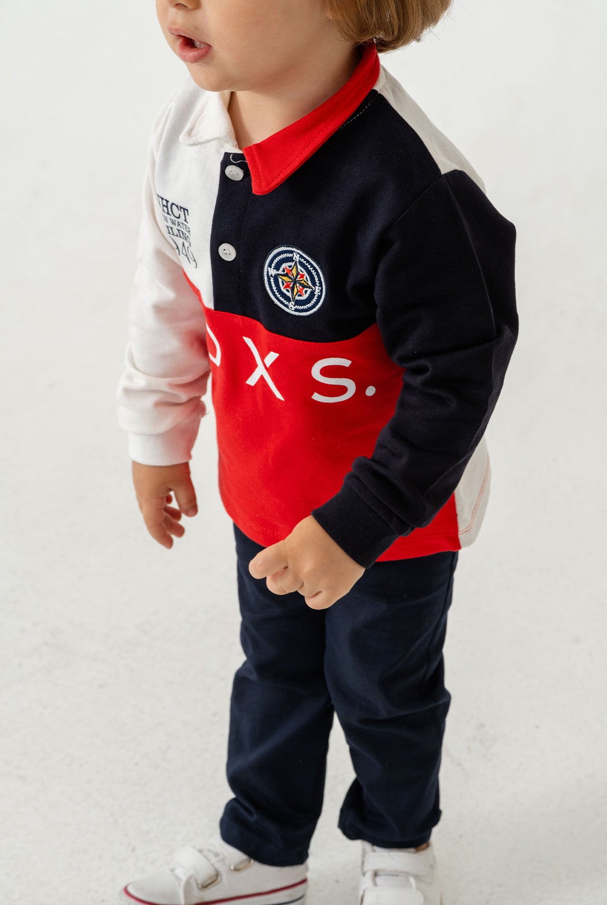 Erkek Bebek Renk Bloklu Uzun Kollu Polo Yaka Sweatshirt